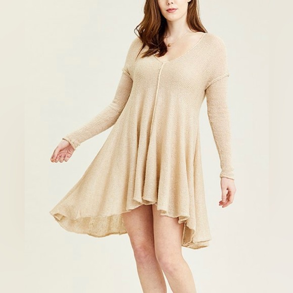 Free People Women's Tan Dancing In The Forest Tunic Sweater Size Small NEW - Picture 1 of 5